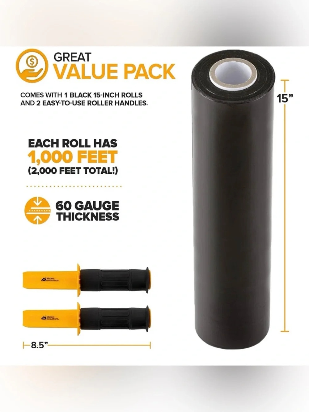 Modern Innovations 15” Black Stretch Wrap Roll with Handles NEW IN BOX